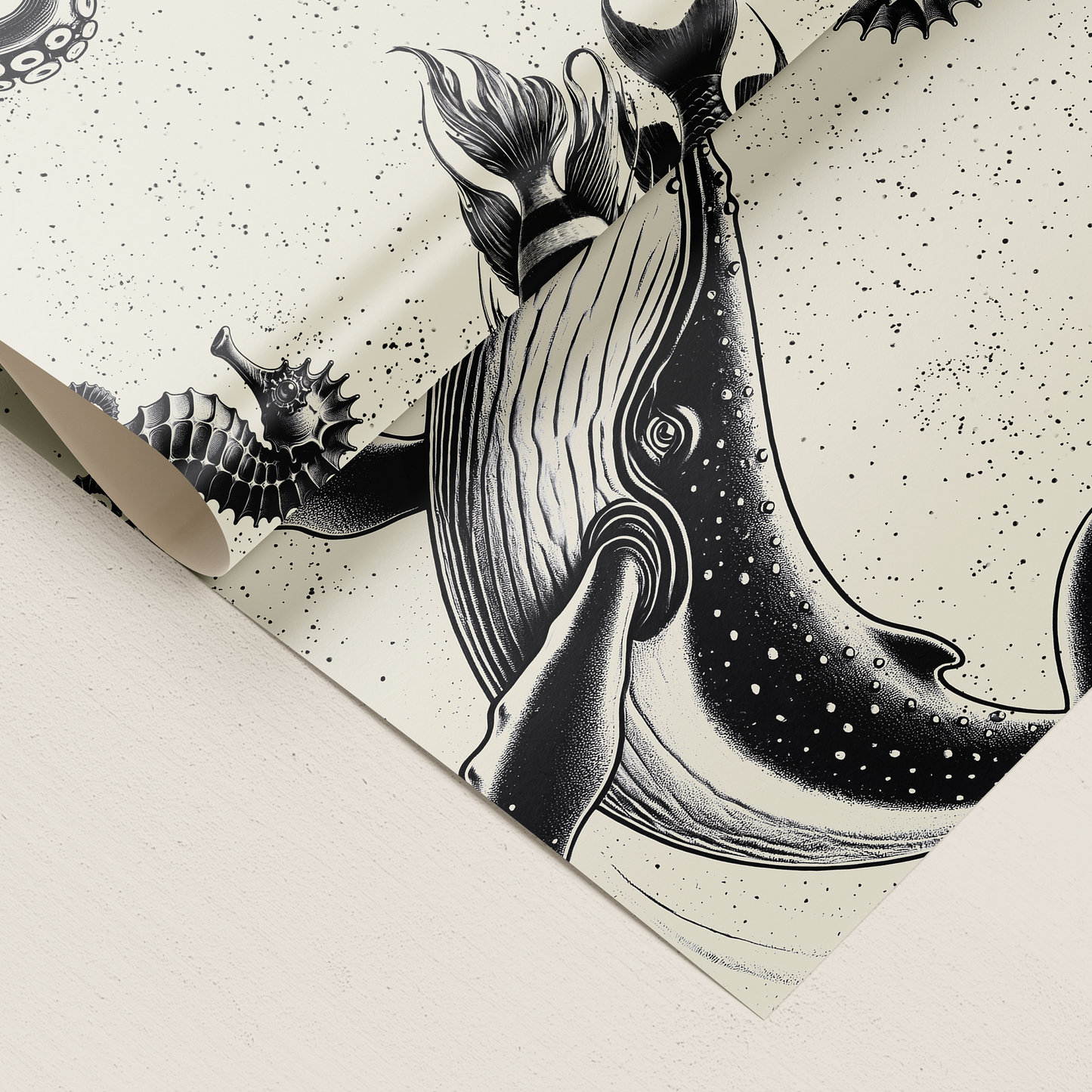 INPAKPAPIER 3 vellen 35 x 90 cm - walvis - zeepaard - onderwaterthema - Zeeleven