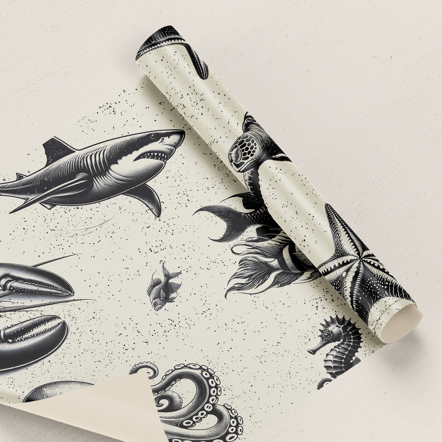 INPAKPAPIER 3 vellen 35 x 90 cm - walvis - zeepaard - onderwaterthema - Zeeleven