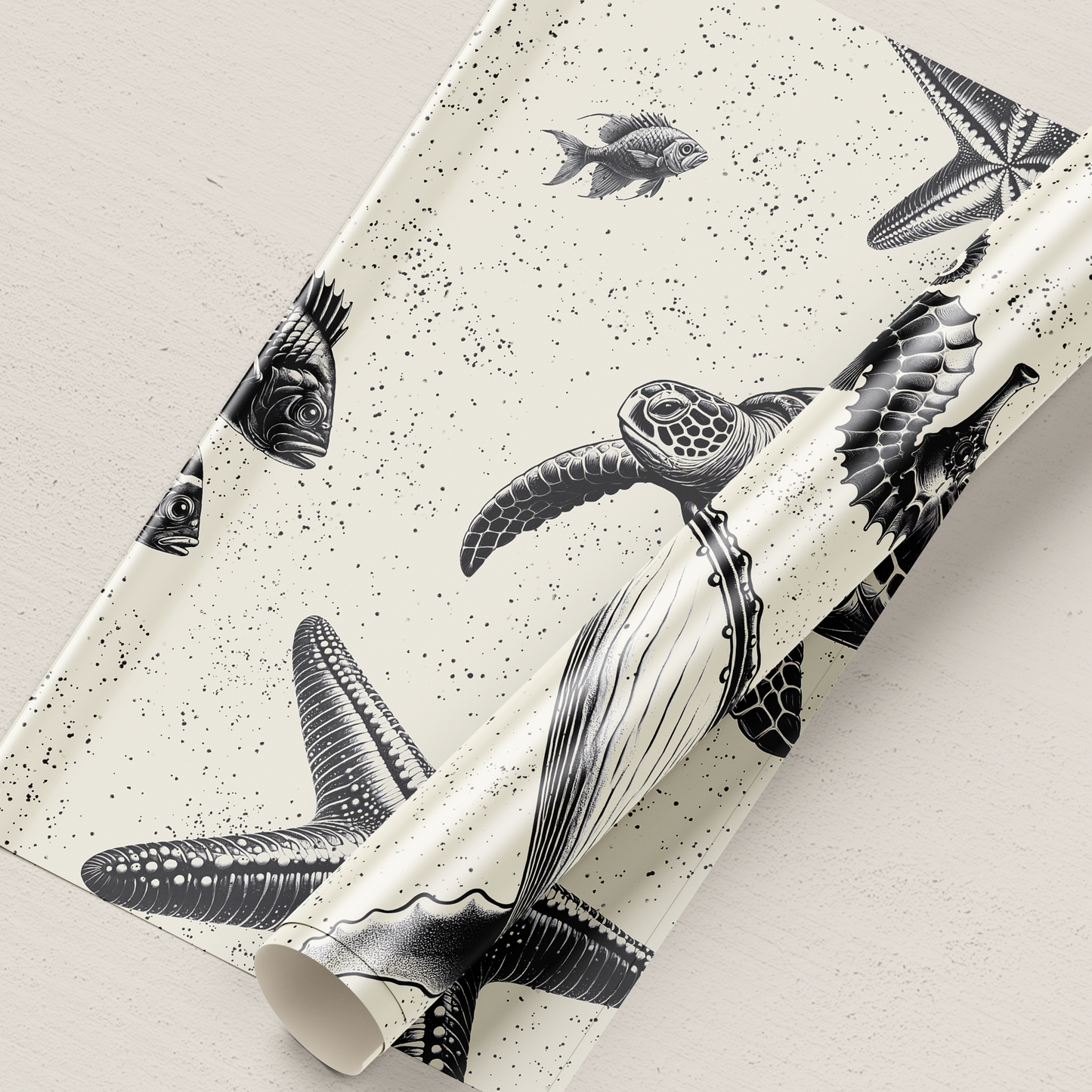 INPAKPAPIER 3 vellen 35 x 90 cm - walvis - zeepaard - onderwaterthema - Zeeleven