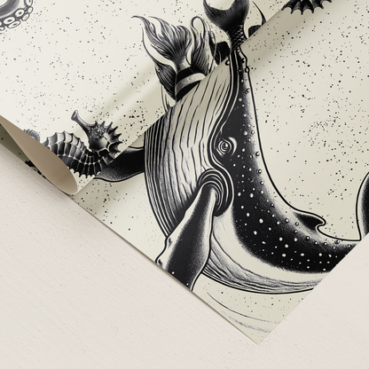 WRAPPING PAPER - whale - seahorse - underwater theme