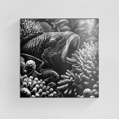Wanddecoratie aluminium wandpaneel met design van vis en koraal